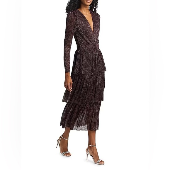 Sabina Musáyev Carry Tiered Metallic Longsleeve Dress Bronze Size Extra Small XS - Picture 1 of 7